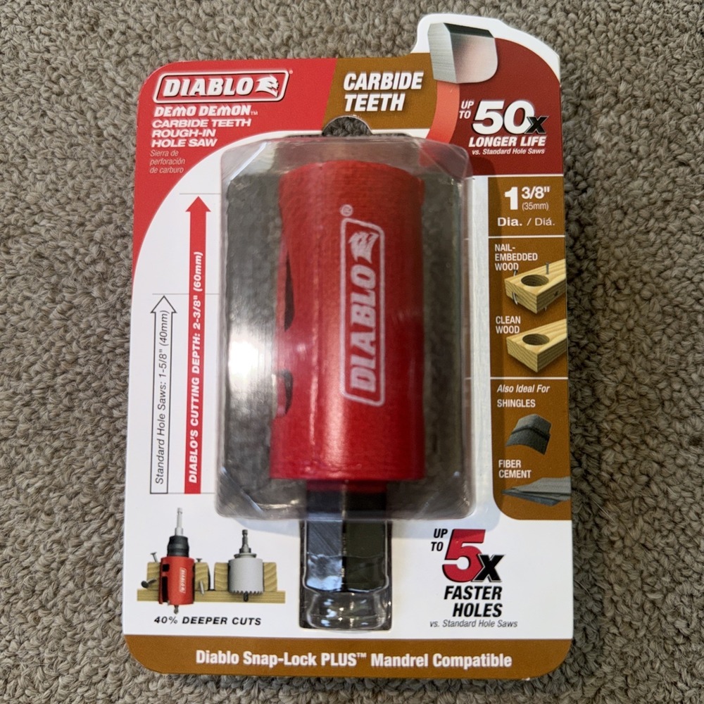 DIABLO DHS1375CTR‎  1-3/8" Demo Demon™ Carbide Teeth Rough-In Hole Saw